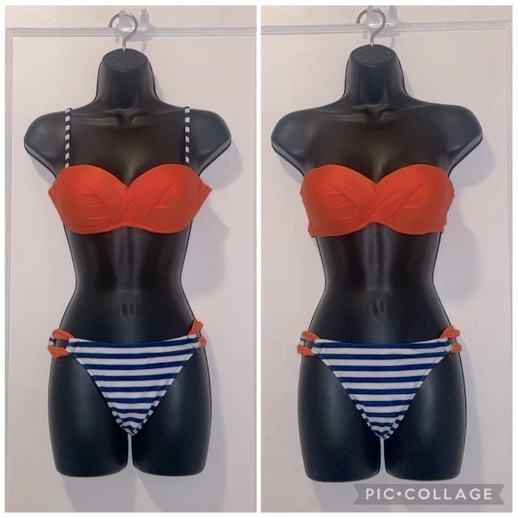 New Orange & Striped Push Up 2 Piece Convertible Bikini Swimsuit Suit Set M - Picture 4 of 15